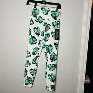 WILDFOX White Green Banana Tropical Leaf Monstera Print Workout Leggings Size S
